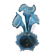 Fenton L.G. Wright Opalescent Blue Splash Glass 4 Horn Large Epergne 1940s - £457.17 GBP