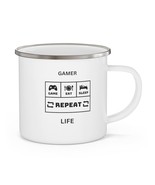 gamer life game eat sleep repeat Enamel Camping Mug will do custom work - £19.95 GBP