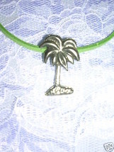Tropical Palm Tree Silver Pewter Pendant Necklace 18&quot; - £6.71 GBP