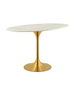 48" Oval Tulip Dining Table White Genuine Stone Artificial Marble Top Go... - $939.89