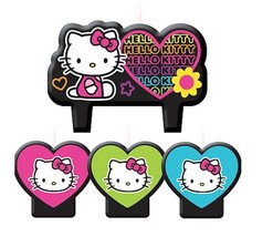 Hello Kitty Sanrio Birthday Candle Set 4pc Neon Cake Topper Party Suppli... - $91.49 MXN