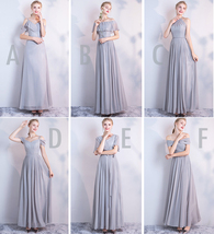 Gray Full Chiffon Bridesmaid Dress Gray Wedding Plus Size Maxi Chiffon Dress image 9