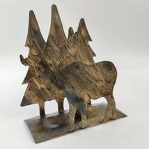 Vintage Moose In Trees Forest Rustic Metal Candlestick Holder - $9.80