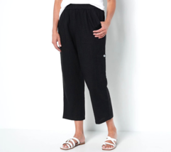 Susan Graver Pure Easy Linen Utility Crop Pants- Black, Tall Large - £21.75 GBP