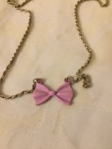 Pink Bow Necklace Pendant Charm Childrens Girls Jewelry - £4.49 GBP