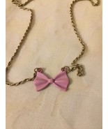 Pink Bow Necklace Pendant Charm Childrens Girls Jewelry - £4.49 GBP