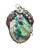 Vintage Sterling Silver Huge Abalone Flower Leaves &amp; Feather Motif Pendant - $199.00