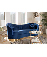 Toru Glam Royal Blue Velvet Fabric Gold-Finished Sofa w/2 Accent Pillow - $20,956.01 MXN