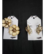 2 Pair Vintage Signed Coro Earrings Clip On, Gold Tone.  Dogwood Flowers... - $29.54 CAD
