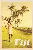 Postcard Fiji Beach Palm Trees Young Lady - £3.05 GBP