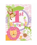 1st Birthday Pink Safari 8 Invitations with Envelopes Animals Monkey - £2.22 GBP