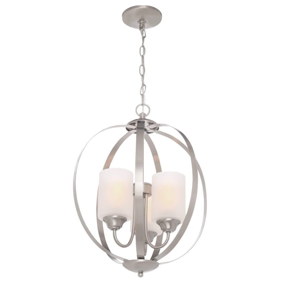 Hampton Bay Findlay 3-Light in Brushed Nickel Chandelier with Etched White Glass - $78.21