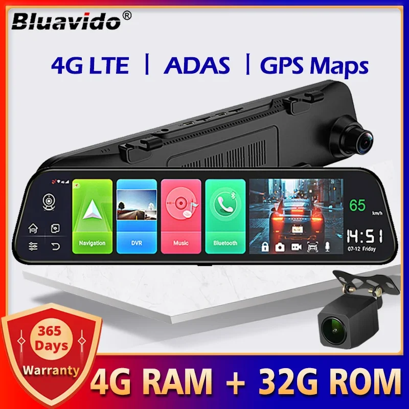Bluavido 12&quot; 4G ADAS Car Mirror Video Dash Camera Android GPS Navigation 1080P - £150.60 GBP+