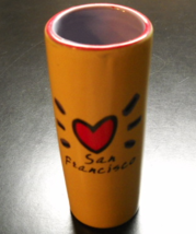 San Francisco Shot Glass Ceramic Tall Style Heart and Abstract Cityscape Yellow - £6.40 GBP