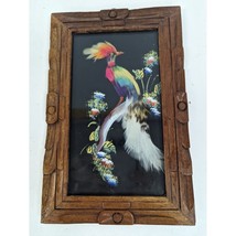 Vintage Mexican Bird Feather Picture Feathercraft Folk Art Carved Wood F... - $19.97