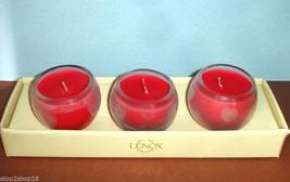 Lenox Round Etched Heart Votive 3 PC. Set Red Candles Sweet Nothings New - £14.63 GBP