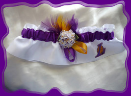 White Satin Keepsake Wedding Garter Made with Lakers Fabric - $20.00