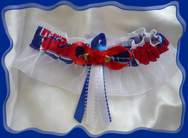 White Organza Wedding Keepsake Garter Made with New York Rangers Fabric - $15.00