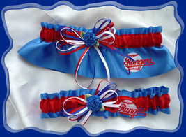 Texas Rangers Royal Blue Satin Skinny Flower Wedding Garter Set  - £23.97 GBP