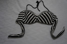 Robin Piccone &#39;Bianca&#39; Mitered Stripe Bandeau Bikini SWIM Top Black Whit... - $30.44