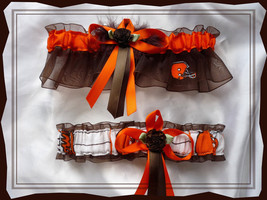 Cleveland Browns Brown Organza Fabric Brown Flower Wedding Garter Set BB  - $25.99