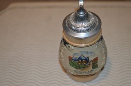 Vintage Rudesheim Relief Stein w Lid, small, 5” tall, DBGM, Germany - £16.01 GBP