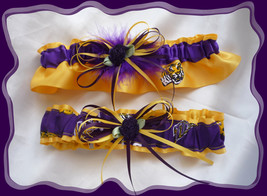 LSU Gold Satin Skinny Ribbons Flower Wedding Garter Set PB - $30.00