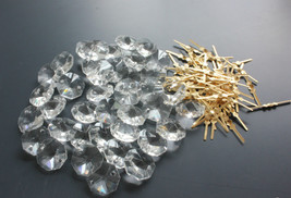 100 14MM 2 Hole Clear Octagon Crystal Glass Bead Chandelier Chain Part Brass Pin - £9.05 GBP
