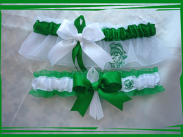 Michigan State White and Green Organza Ribbon Wedding Garter Set  - $24.99