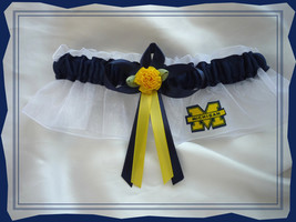 White Organza Wedding Garter Made with Michigan Wolverines Fabric - £9.96 GBP