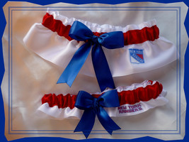 NY Rangers White Satin Ribbon Wedding Garter Set  - £17.59 GBP