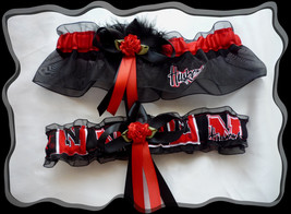 Nebraska Cornhuskers Black Organza Fabric Flower Wedding Garter Set BB - £20.58 GBP