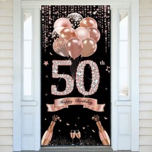 50Th Birthday Door Banner Decorations For Women, Rose Gold Happy 50 Birthday Doo - £20.77 GBP