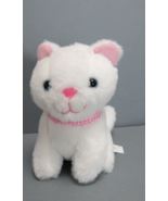 Fenicalcan Small White Kitten Plush Pink Collar Ears Nose and Blue Eyes - $6.79