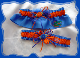 Florida Gators Blue Satin Skinny Ribbons Flower Wedding Garter Set OB - $30.00