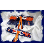 University of Illinois Navy Organza Fabric Flower Wedding Garter Set NB - £19.98 GBP