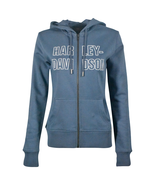 Harley-Davidson Women&#39;s Hoodie Blue Bar Font Embroidered Full Zip (S05) - £36.09 GBP