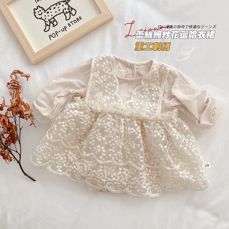 Play 0-2Years Princess Newborn Baby Girl Dress Romper Long Sleeve Lace Embroider - £44.51 GBP