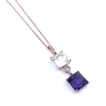 Women&#39;s Cable Chain Necklace Sterling Silver 925 Amethyst with Quartz - £45.46 GBP