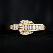 Buckle Ring, baguette Cut Moissanite Buckle Belt Ring, 14K Yellow Gold Unisex Ri - £164.26 GBP+