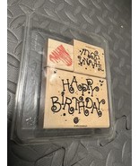 Stampin Up! Confetti Greetings Happy Birthday Set 3 Wood Mounted Rubber ... - $420.96 MXN