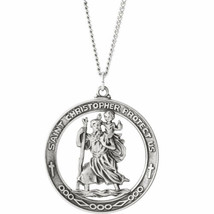 NEW 38.7mm SAINT CHRISTOPHER PENDANT& 24.5in NECKLACE REAL SOLID STERLING SILVER - £91.76 GBP