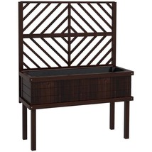 Espresso Fir Wood Elevated Raised Garden Bed With Stylish Climbing Trellis - $4,566.11 MXN