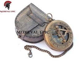 Brass Sundial Compass Antique Nautical Collection Marine Gift With Leather Case - £24.91 GBP