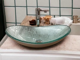 Beautiful Bathroom Countertop Vessel Gray Silver Tempered Glass Sink Boa... - €99,96 EUR