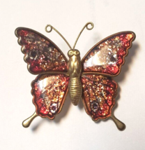 Vintage Interpur Brooch Butterfly Red Glitter Pin Taiwan 1960s - £29.56 GBP