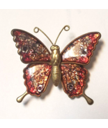 Vintage Interpur Brooch Butterfly Red Glitter Pin Taiwan 1960s - £29.17 GBP