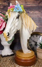 Colorful Dainty White Fine Stallion Horse Bust Floral Succulents Crown F... - $41.99