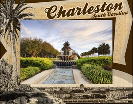 Charleston South Carolina with Palm Tree Laser Engraved Wood Picture Frame Lands - $30.99