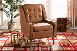 Aurelie Tan Faux Leather Walnut Brown Lounge Armchair - $9,967.40 MXN